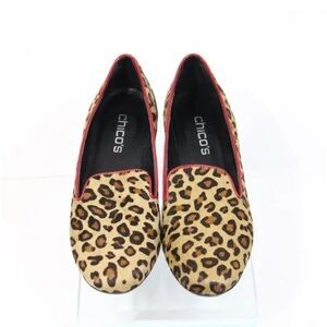 Chico’s Aleen Leopard dyed calfhair Leather heeled loafers 9M